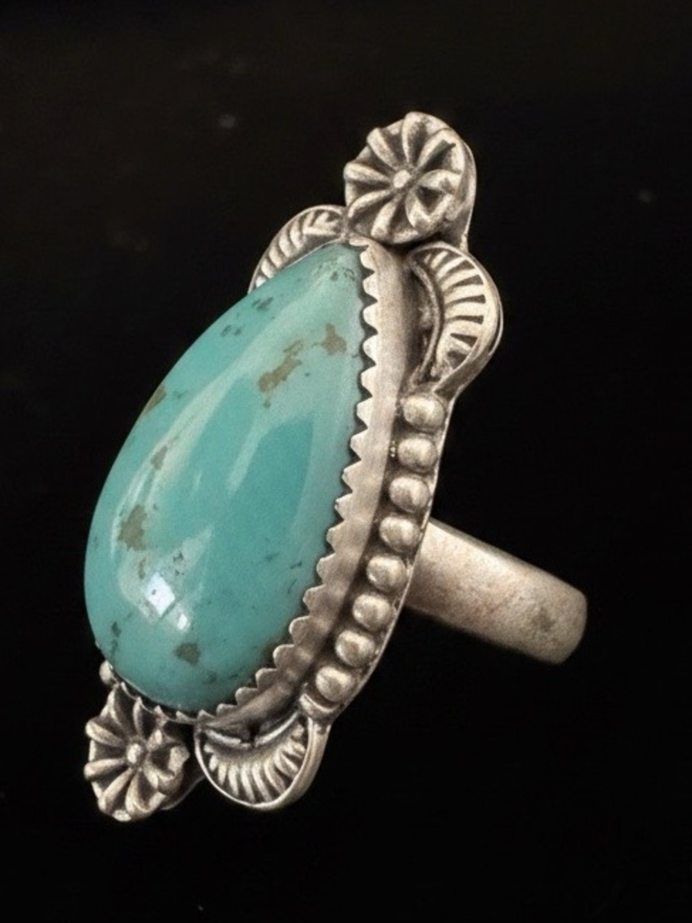 Sterling Silver genuine,‎ Kingman Turquoise Teardrop Ring - Turquoise Blue